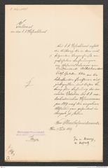 k.k. naturhistorisches Hofmuseum, Intendanzakten 1885-1896 (Hauer), Aktenzahl Z.464.a/1889, Seite 1